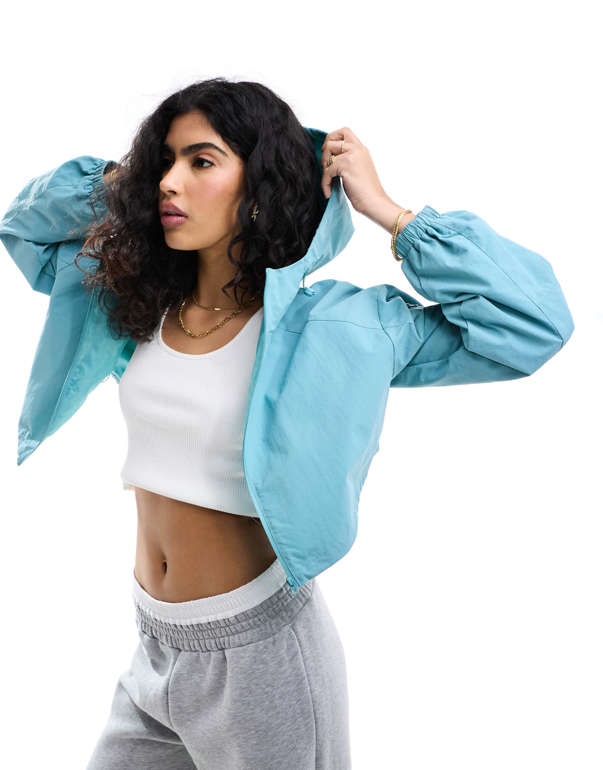 ASOS DESIGN cropped hooded rain jacket in blue