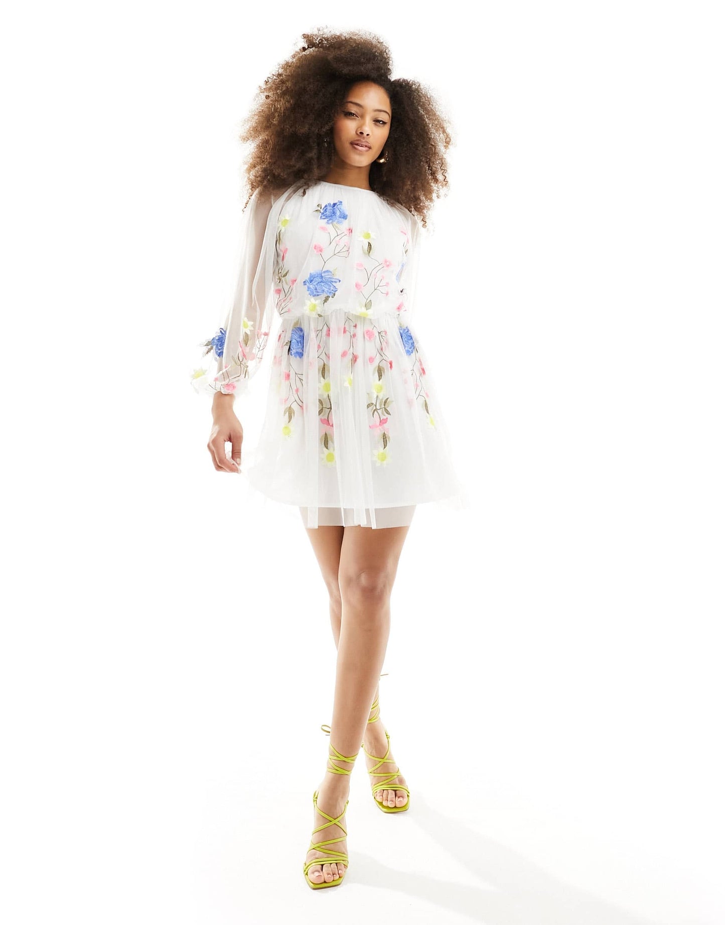 Maya mini dress with embroidery in white