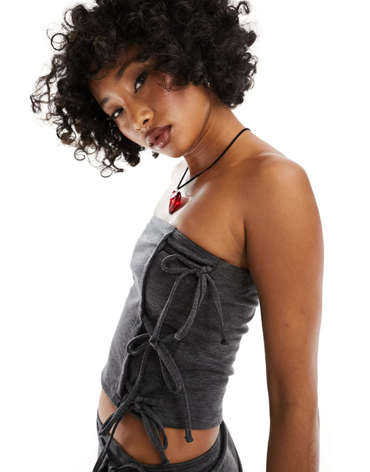 Reclaimed Vintage tailored bandeau top with bows co-ord