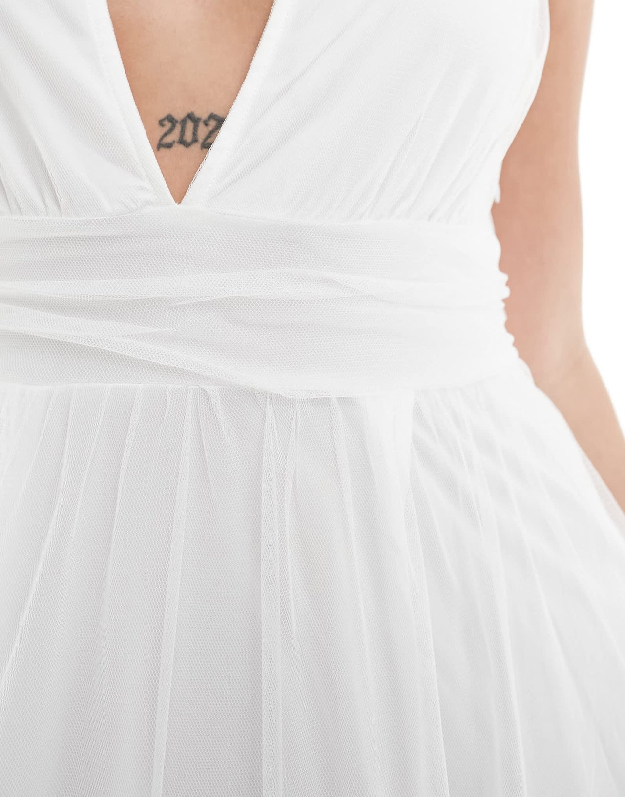 Vila Bridal tulle plunge maxi dress with tiered skirt in white