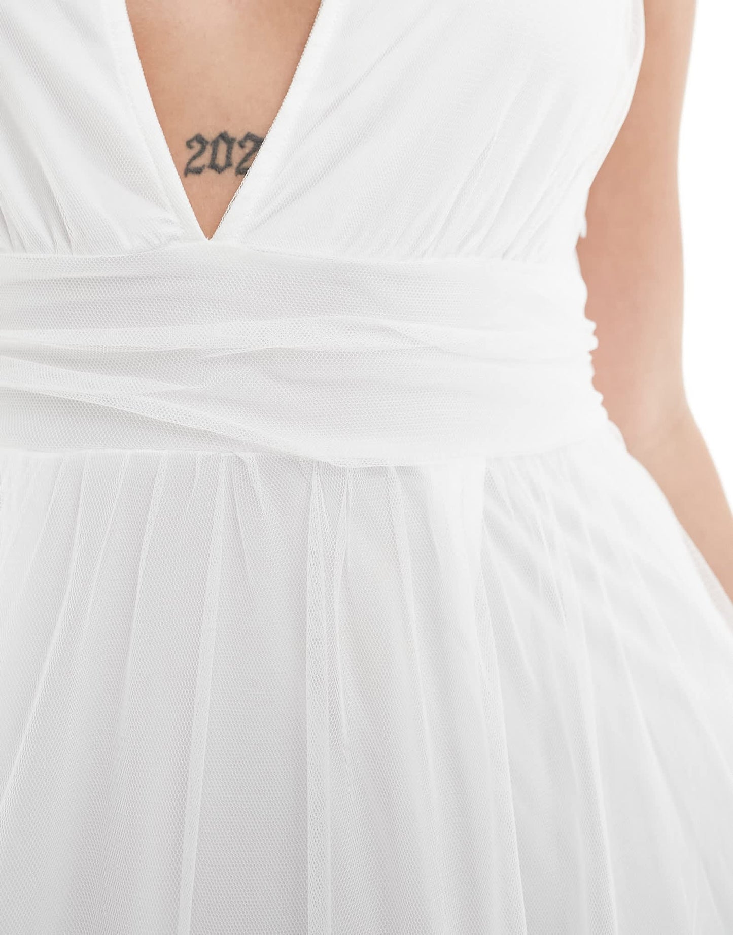 Vila Bridal tulle plunge maxi dress with tiered skirt in white