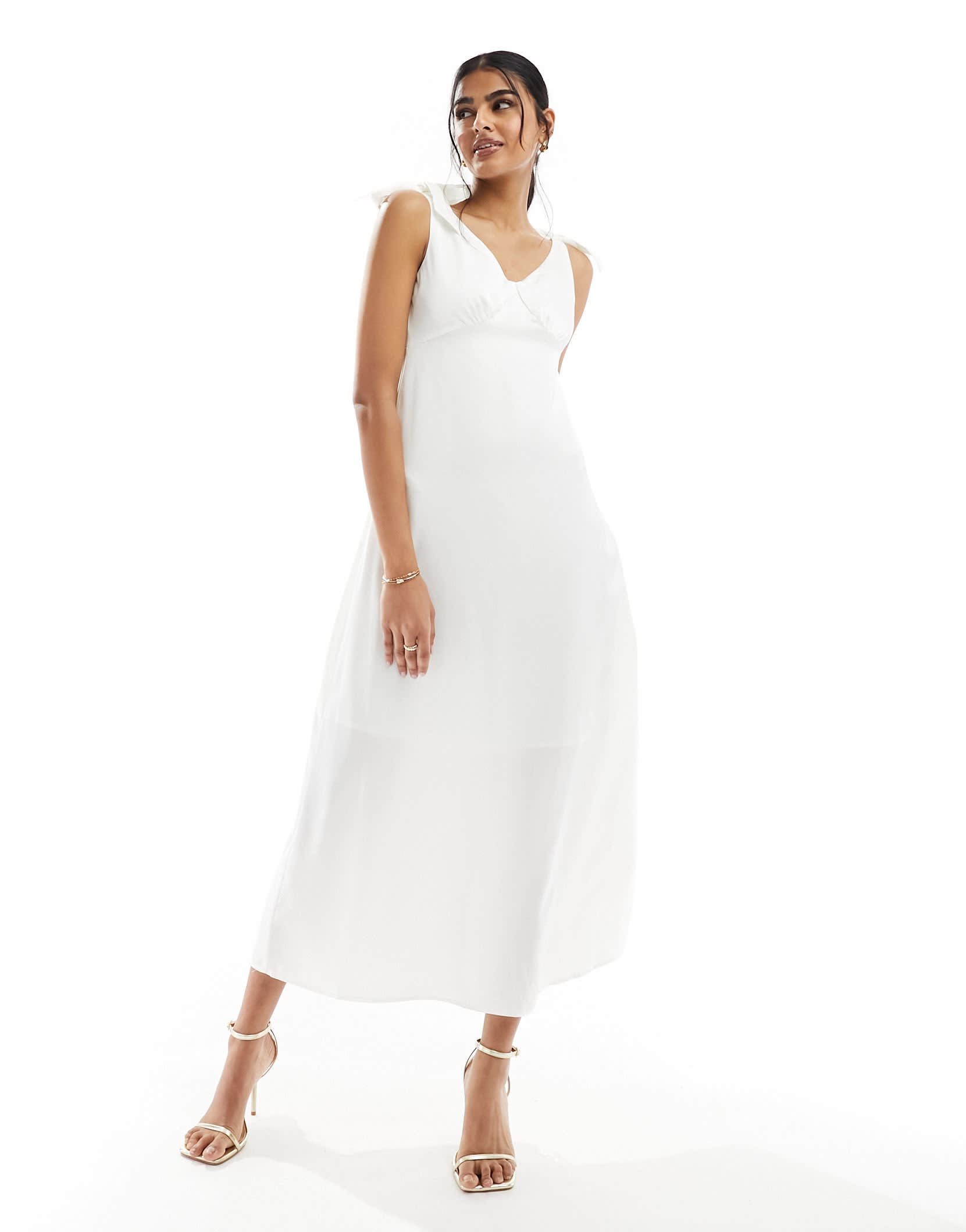 Vila Bridal satin tie shoulder cami maxi dress in cream