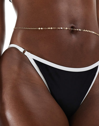 Aria Cove string bikini bottoms with white contrast trim co-ord in black