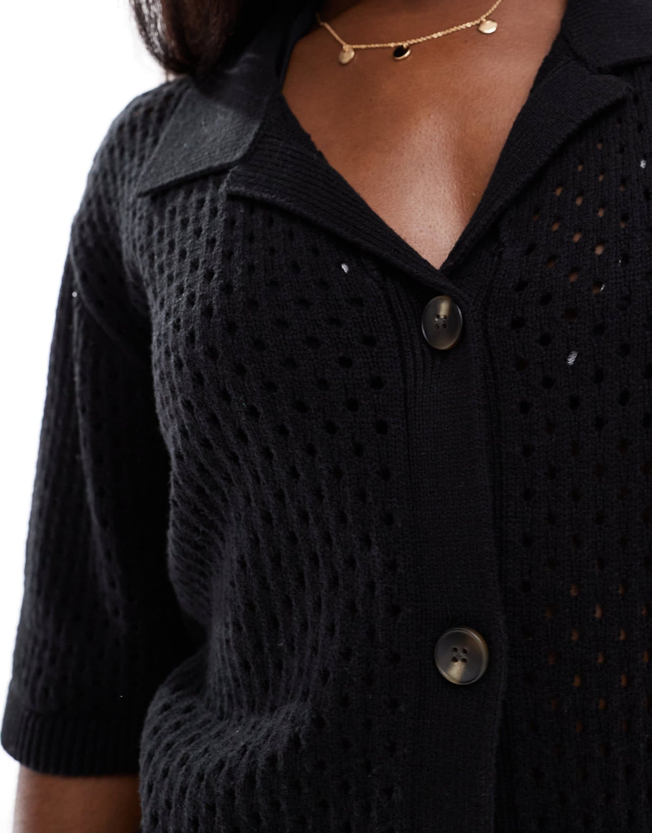 Aria Cove crochet beach shirt co-ord in black