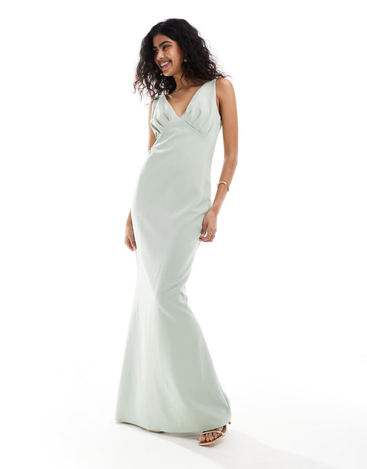 Pretty Lavish Bridesmaid crepe maxi dress in sage