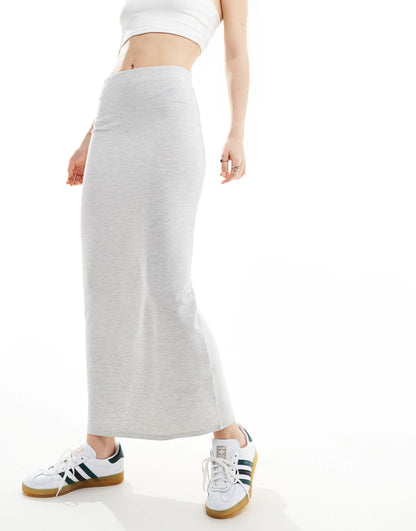 Miss Selfridge low rise maxi skirt in grey marl