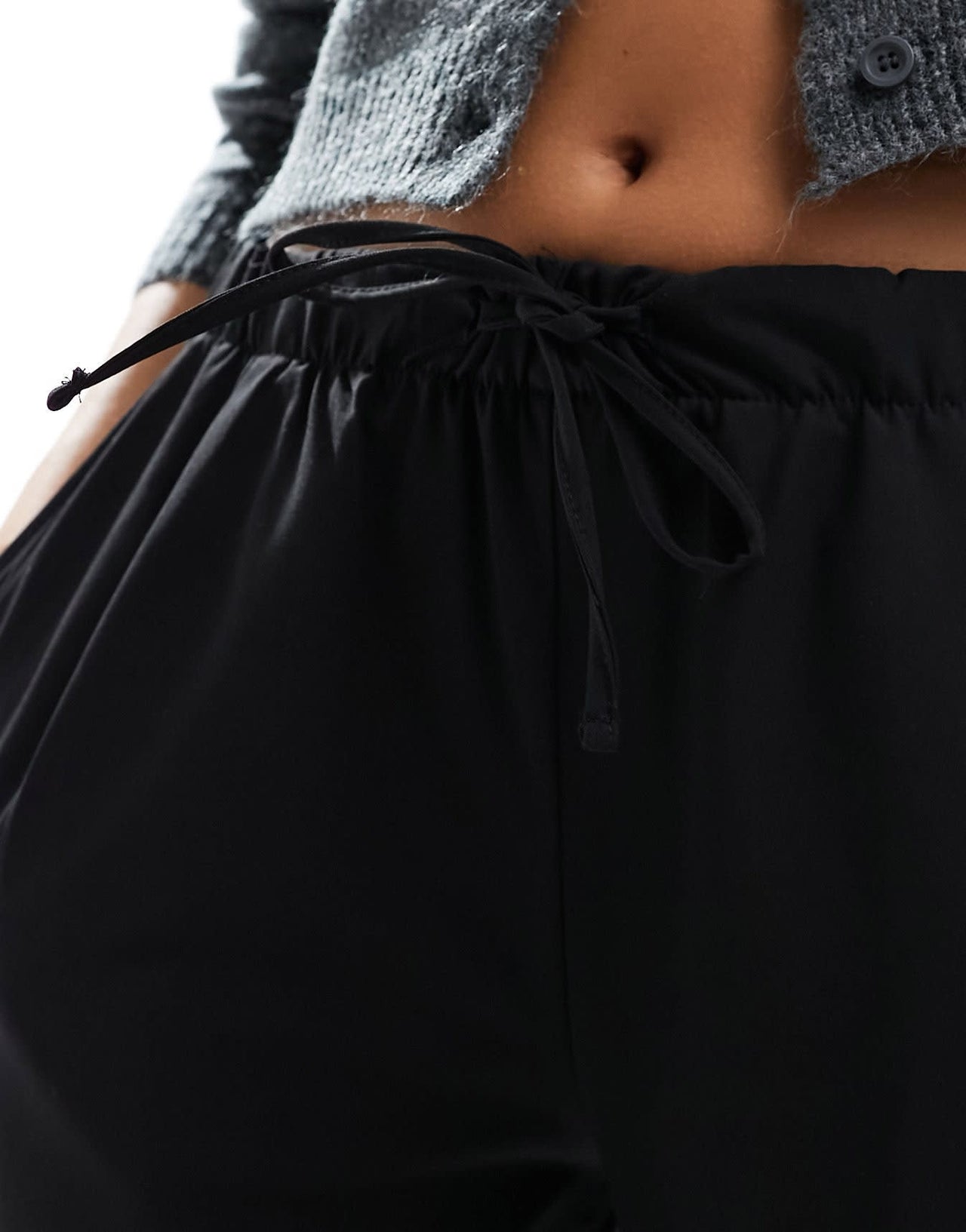 Bershka drawstring waist wide leg trousers in black