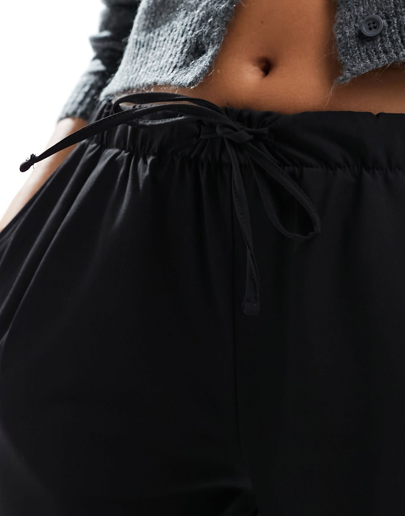Bershka drawstring waist wide leg trousers in black