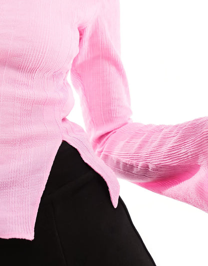 & Other Stories plisse top with split detail in pink exclusive to ASOS