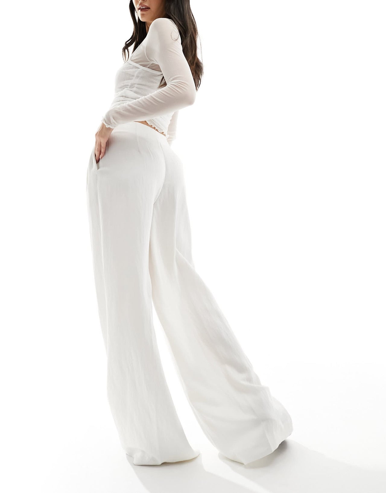 Stradivarius tailored pleated wide leg trouser in ecru