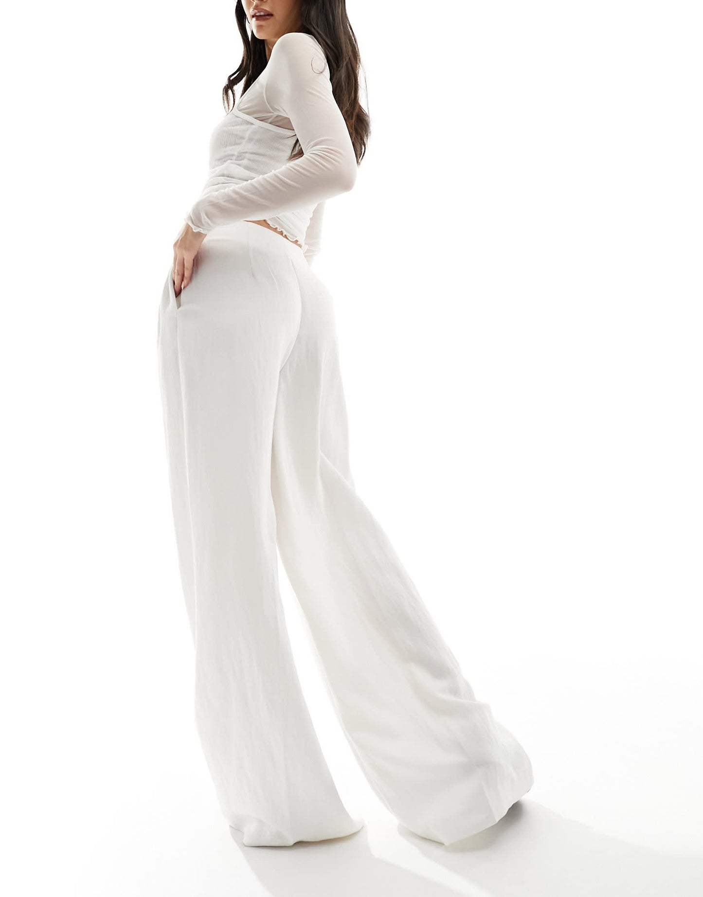 Stradivarius tailored pleated wide leg trouser in ecru