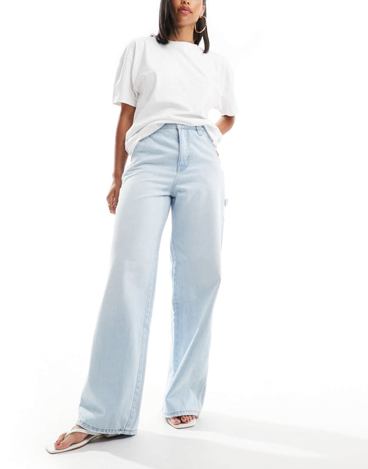 Stradivarius wide leg carpenter jean in beach blue