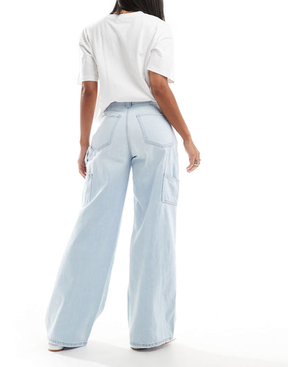 Stradivarius wide leg carpenter jean in beach blue