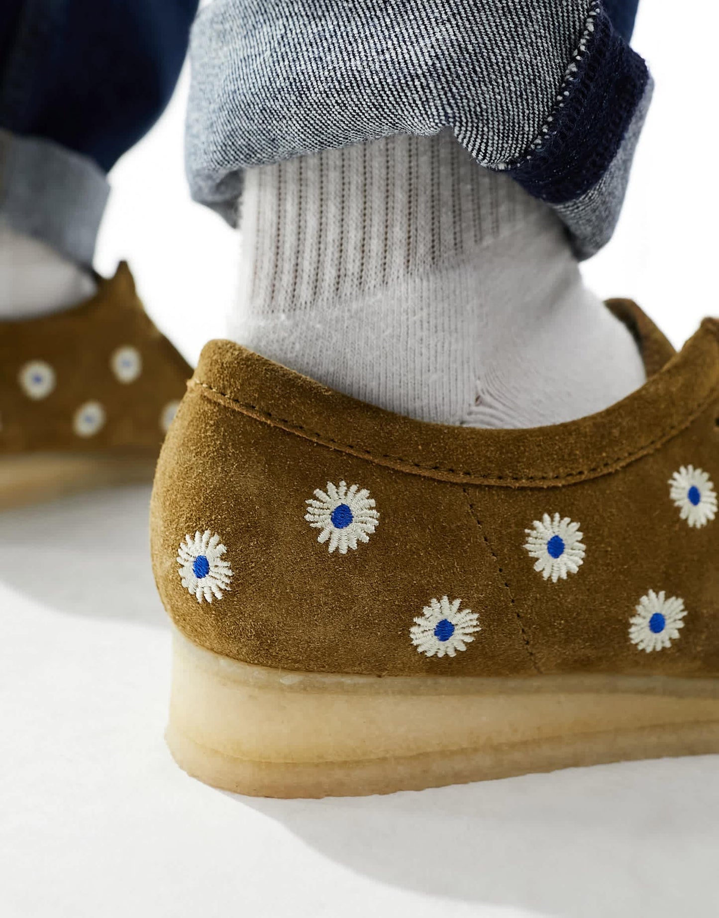 Clarks Originals Wallabee flower shoes in khaki suede