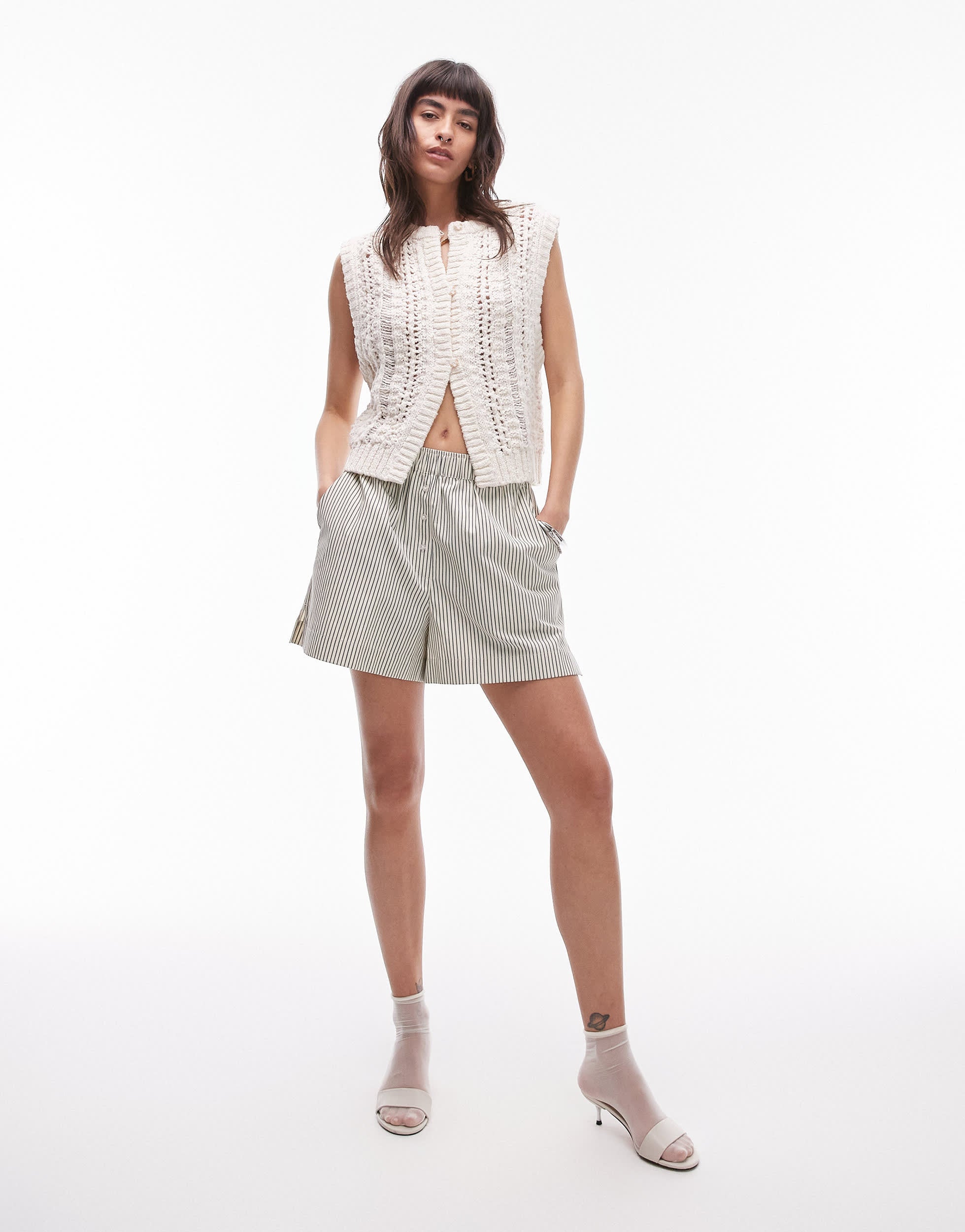 Topshop knitted stitch detail tank in stone