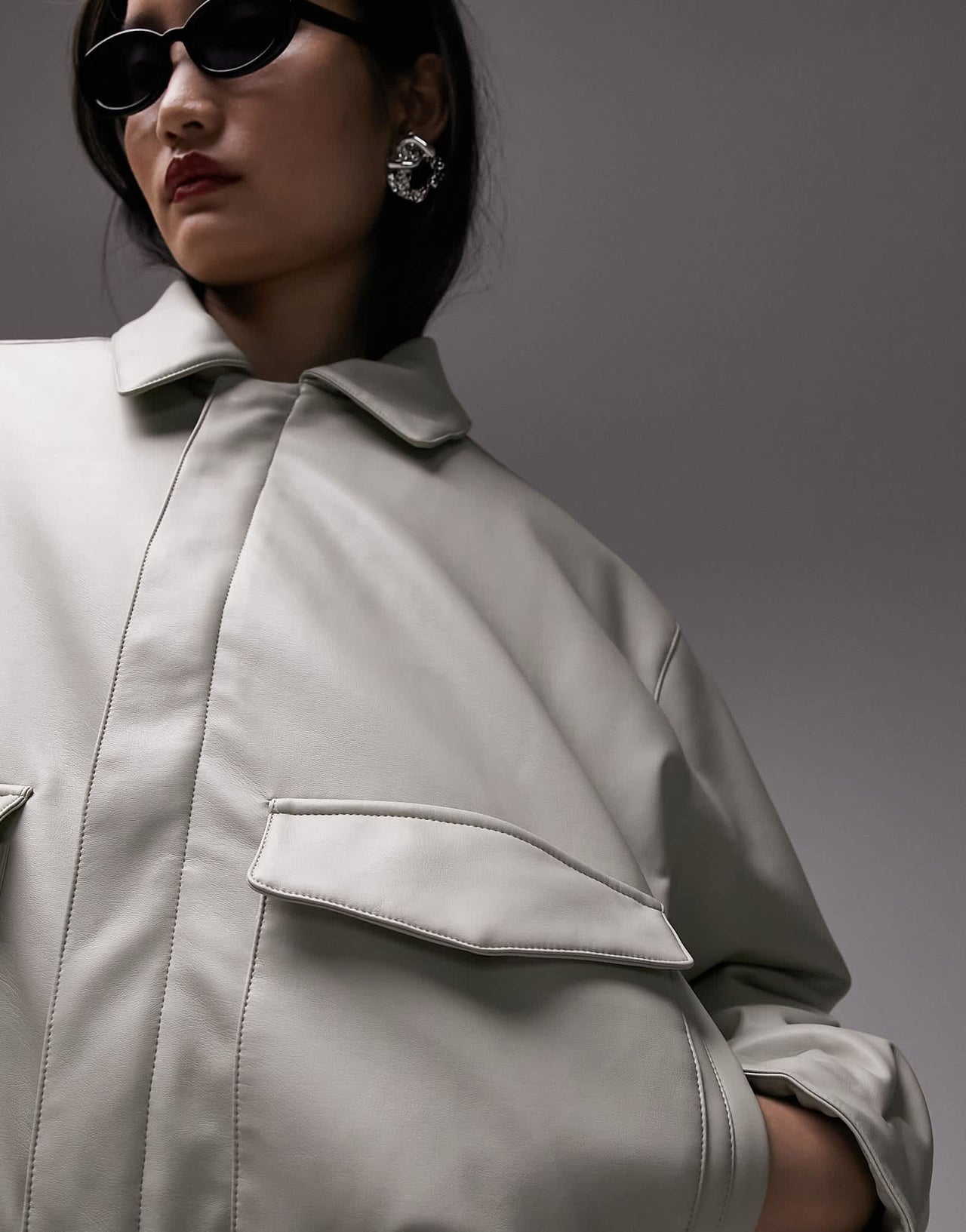 Topshop faux leather bomber jacket in sage