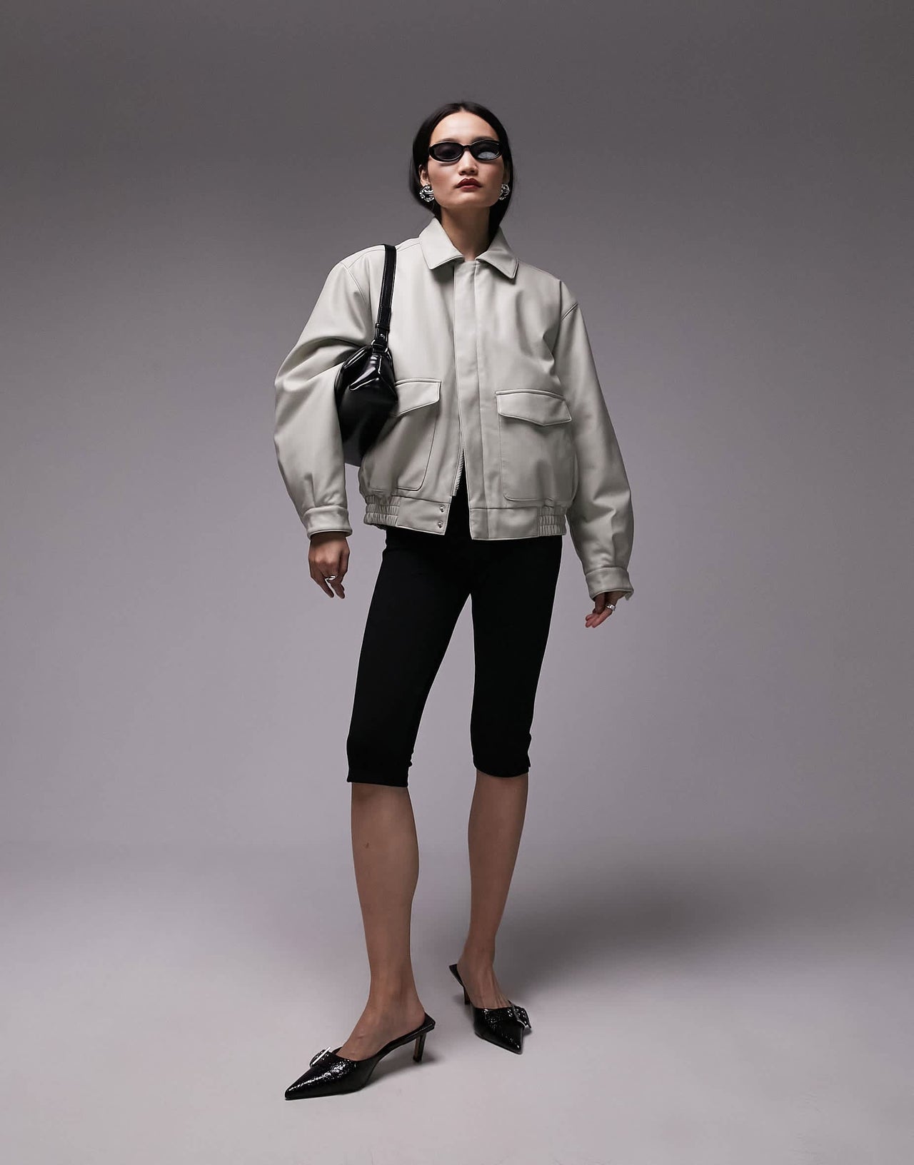 Topshop faux leather bomber jacket in sage