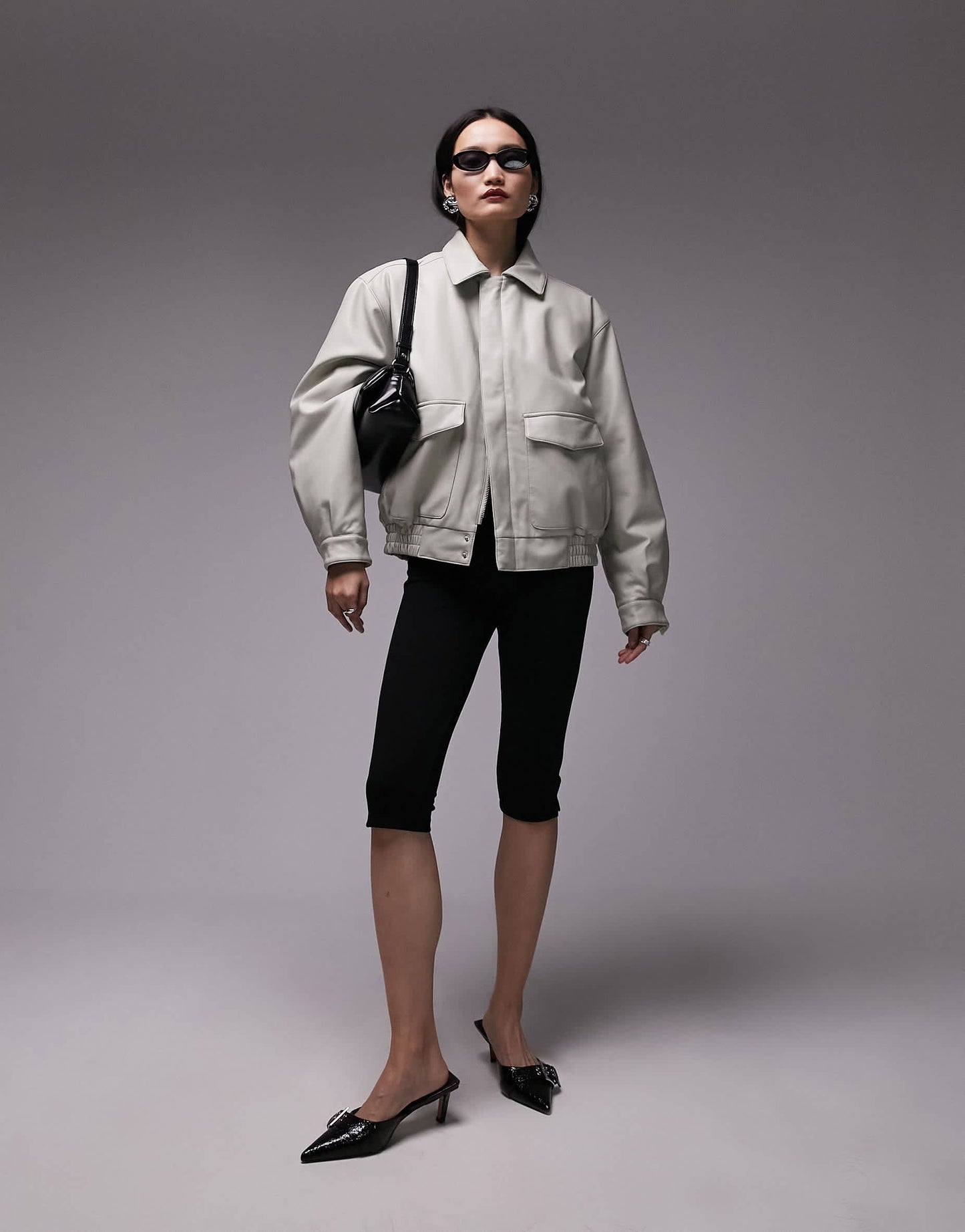 Topshop faux leather bomber jacket in sage