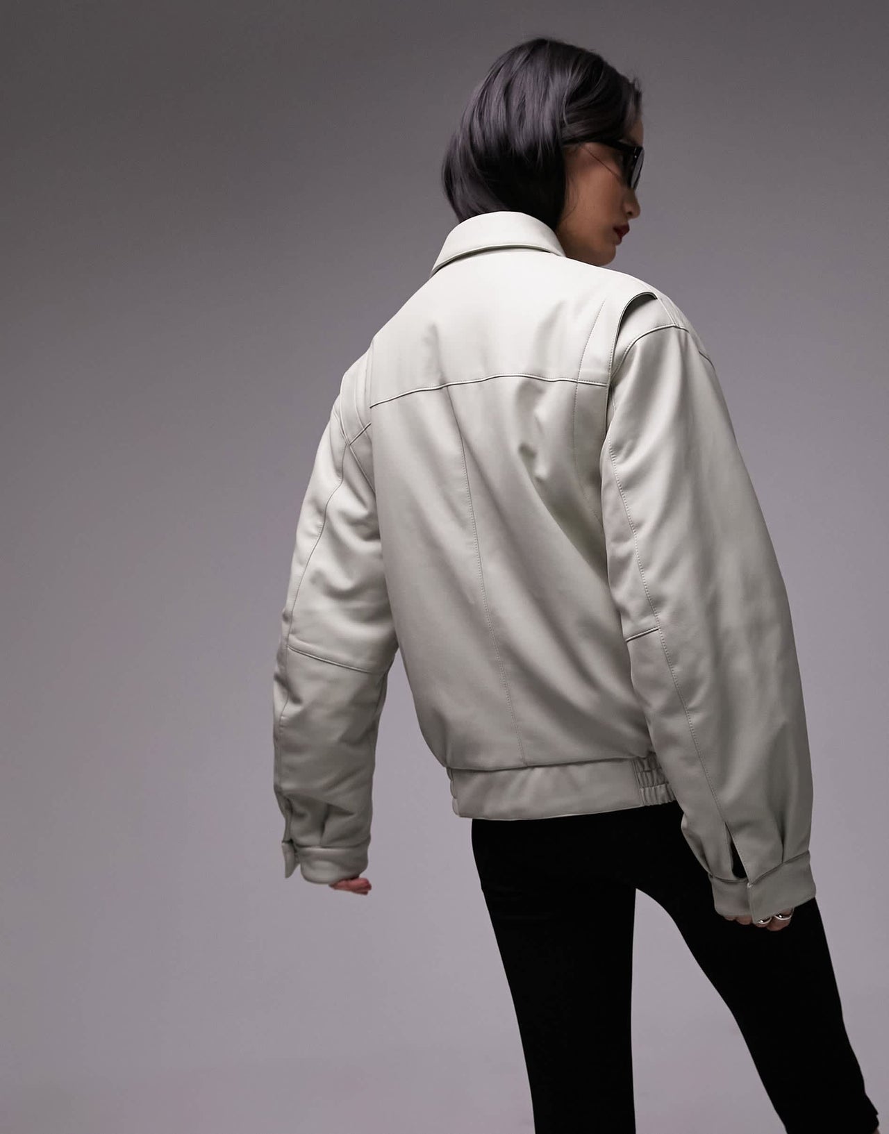 Topshop faux leather bomber jacket in sage