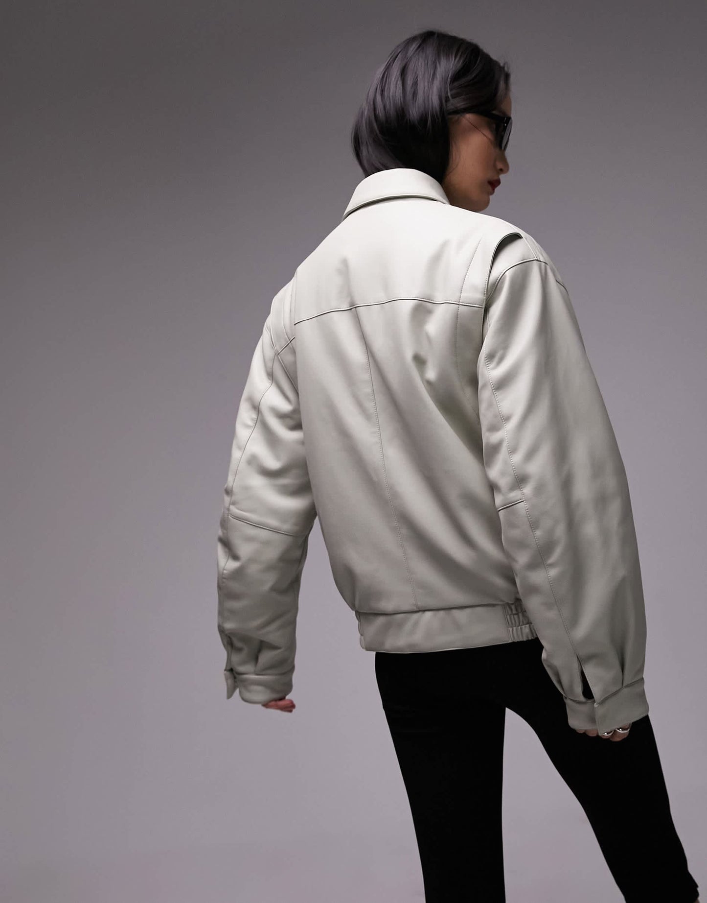 Topshop faux leather bomber jacket in sage