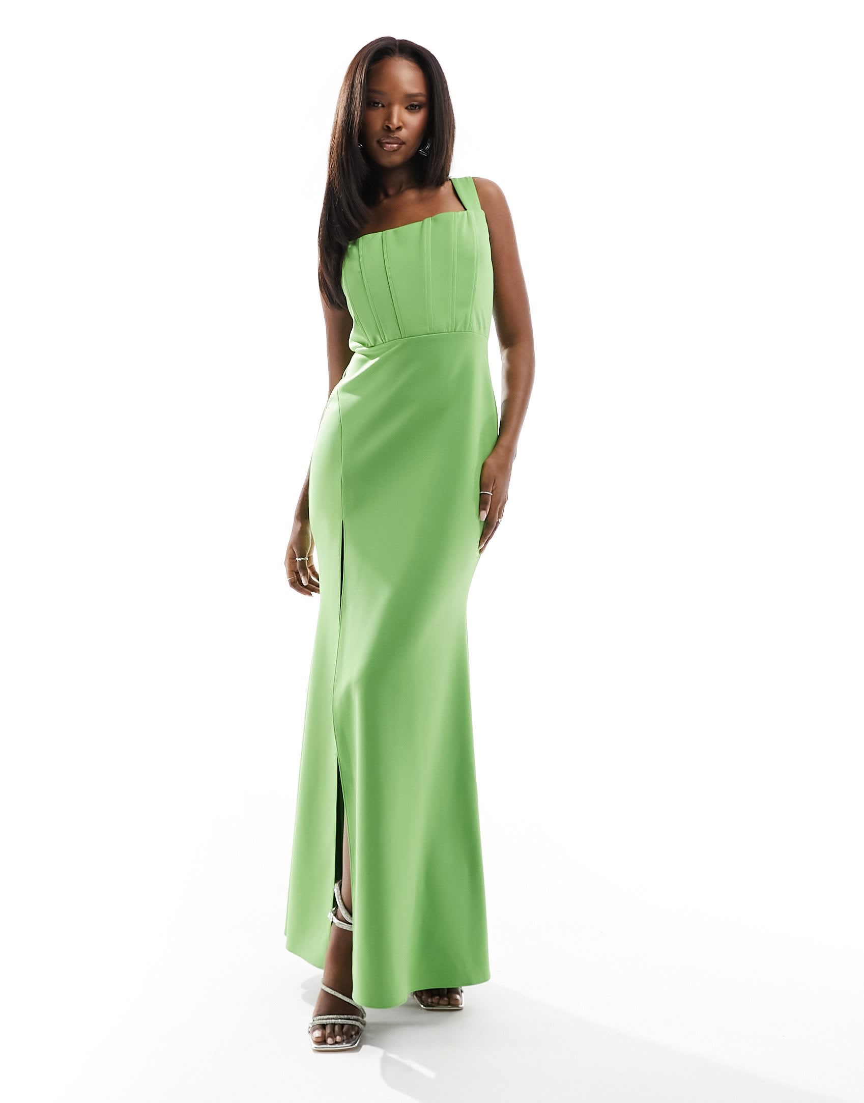True Violet corset maxi dress with thigh split in green