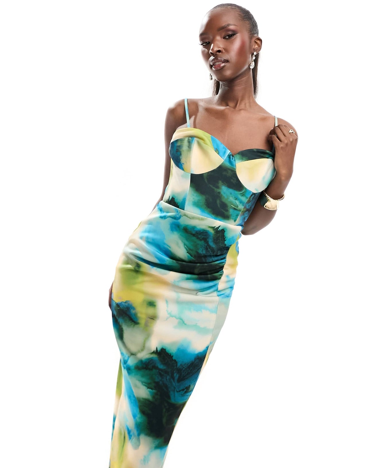 True Violet corset bandeau midaxi dress in floral