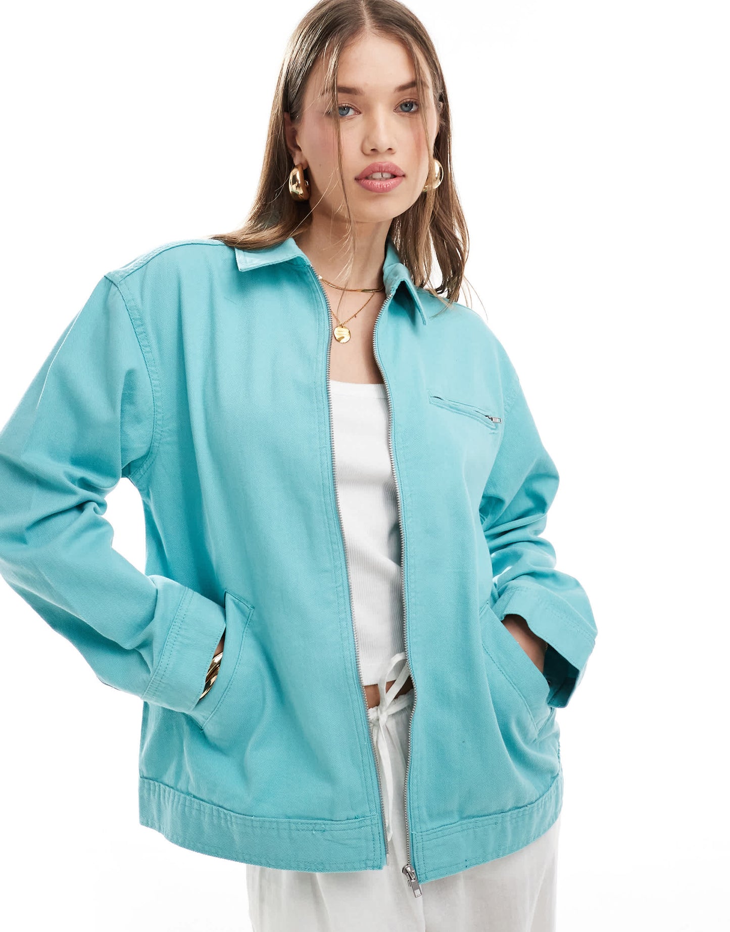 ASOS DESIGN twill harrington shacket in blue