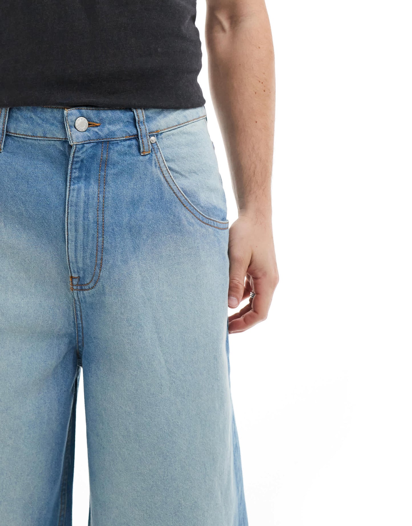 ASOS DESIGN super long length denim jorts in ombre blue wash