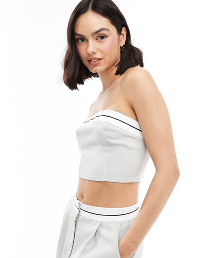Miss Selfridge tailored contrast trim bandeau top in blue grey  co ord