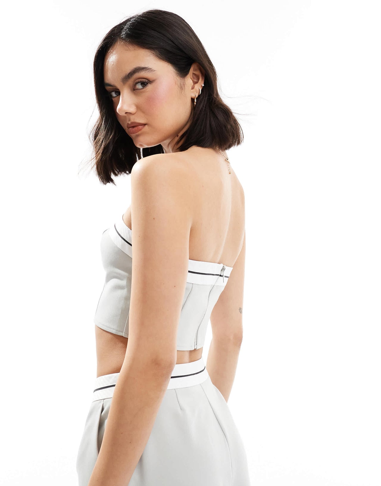 Miss Selfridge tailored contrast trim bandeau top in blue grey  co ord