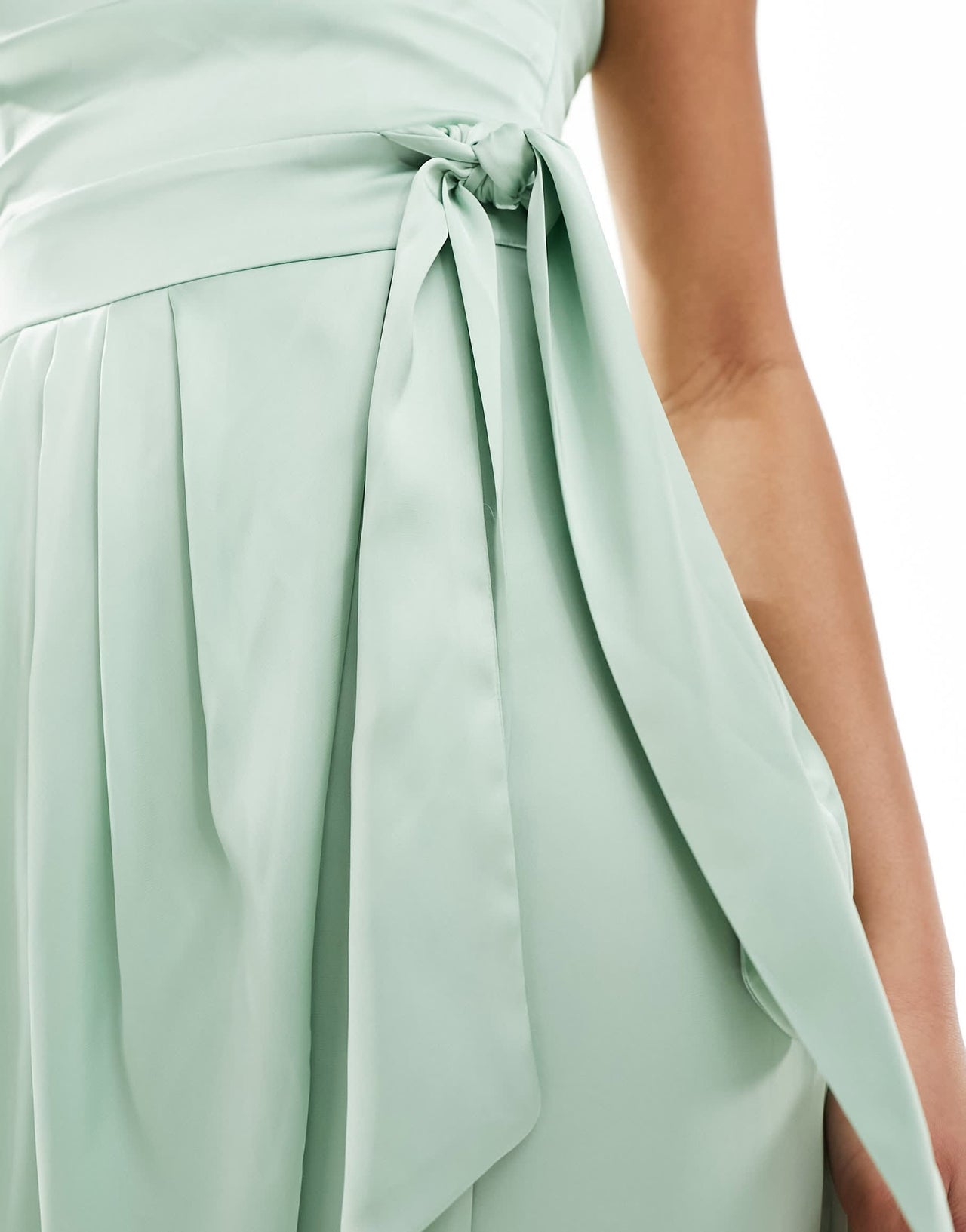 TFNC Bridesmaids one shoulder maxi dress with pleated detail in fresh mint