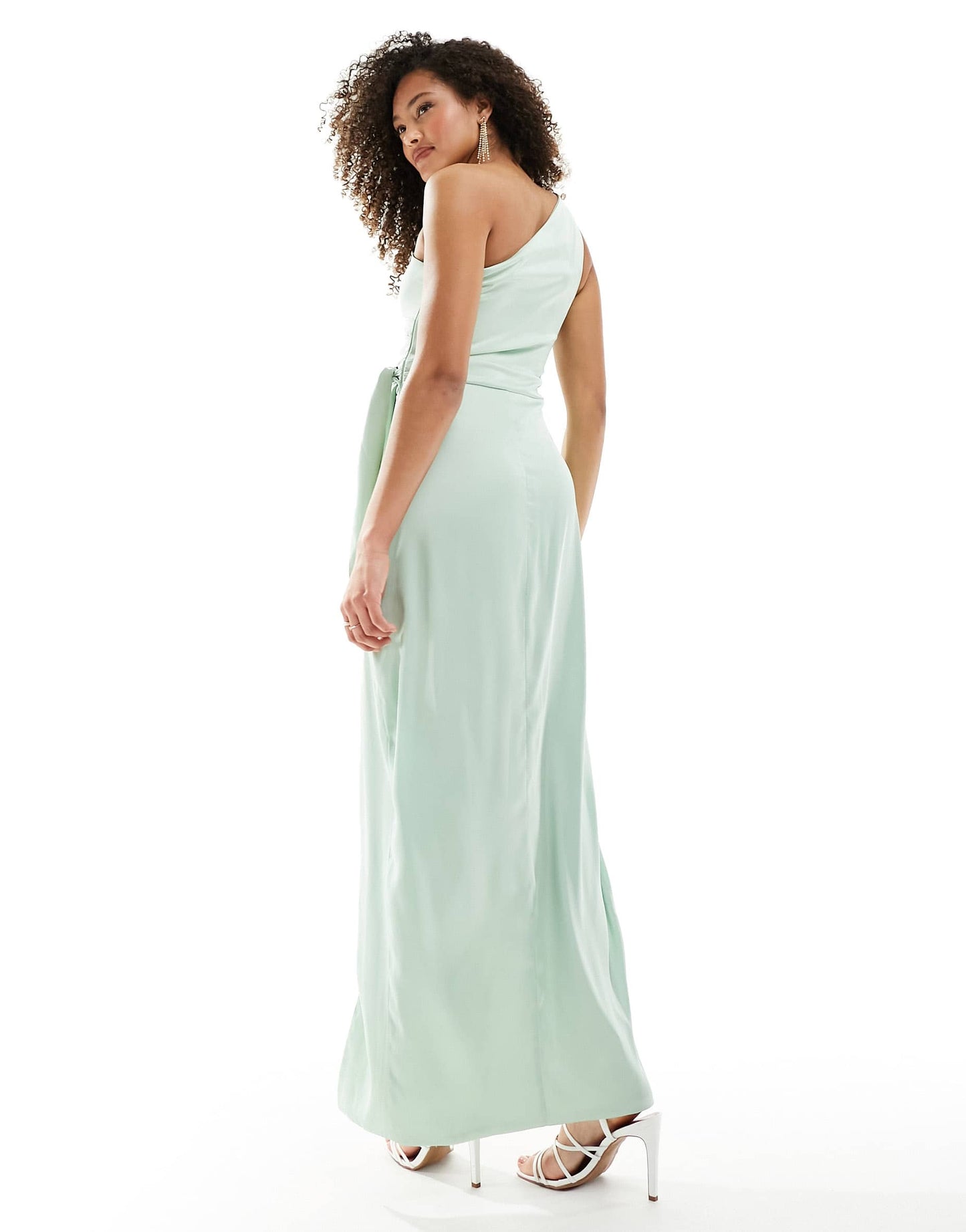 TFNC Bridesmaids one shoulder maxi dress with pleated detail in fresh mint