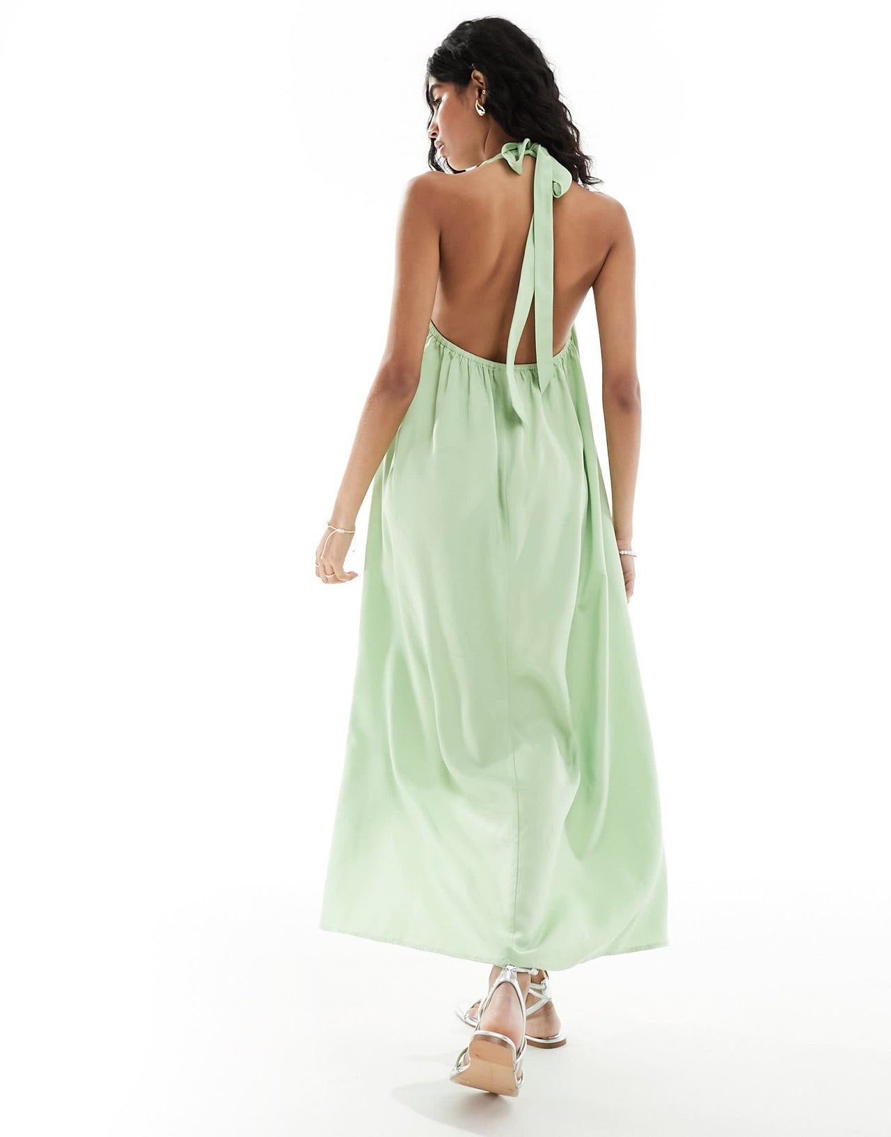ASOS DESIGN cupro clean halter maxi sundress in lime green