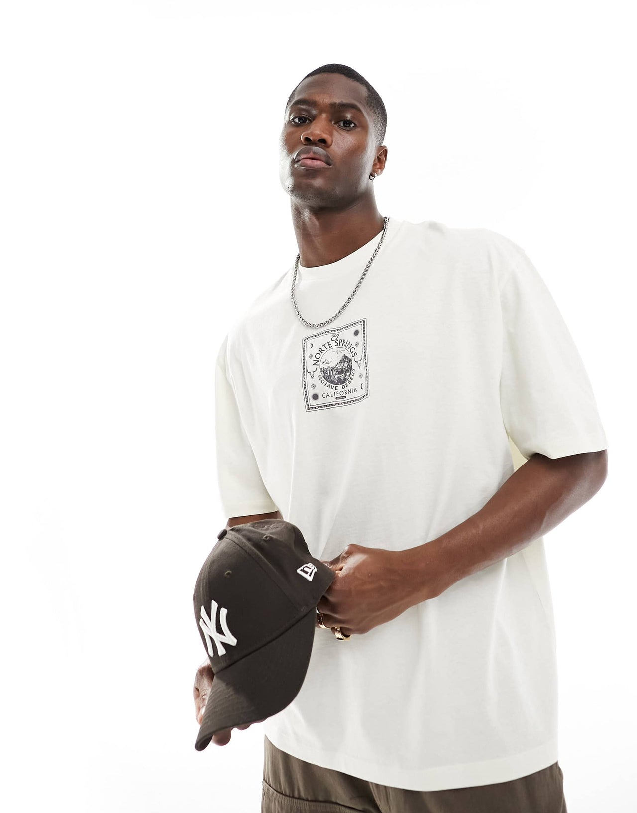 ASOS DESIGN oversized t-shirt in off white with celestial chest print