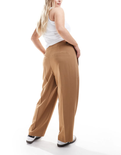 ASOS DESIGN Curve tailored barrel leg trouser in brown