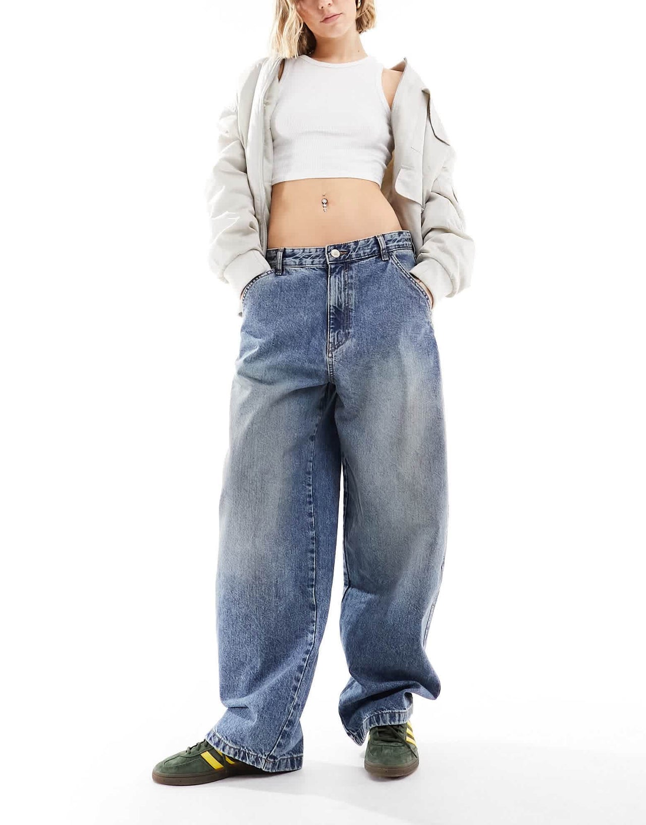 Pull&Bear low rise oversized baggy jean in blue