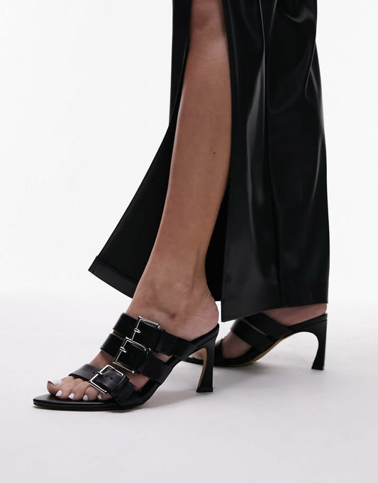 Topshop Gia pointed heeled sandal with buckles in black