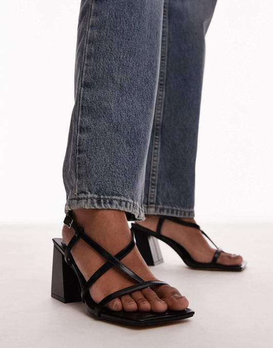 Topshop Wide Fit Gabby strappy block heel sandal in black