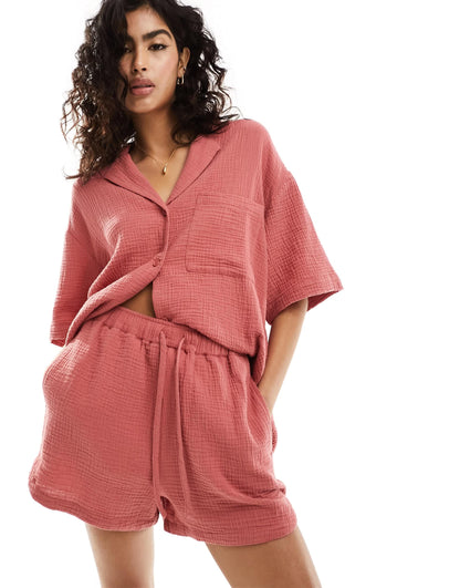 ASOS DESIGN cheesecloth casual short in terracotta