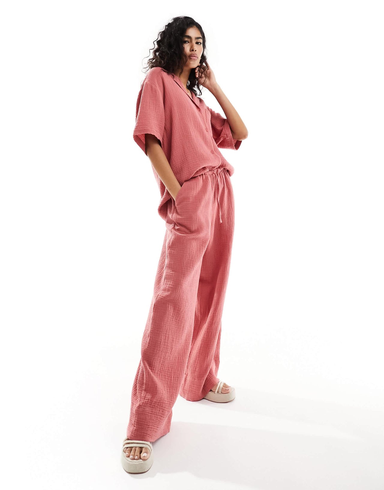 ASOS DESIGN cheesecloth tie waist trouser in terracotta