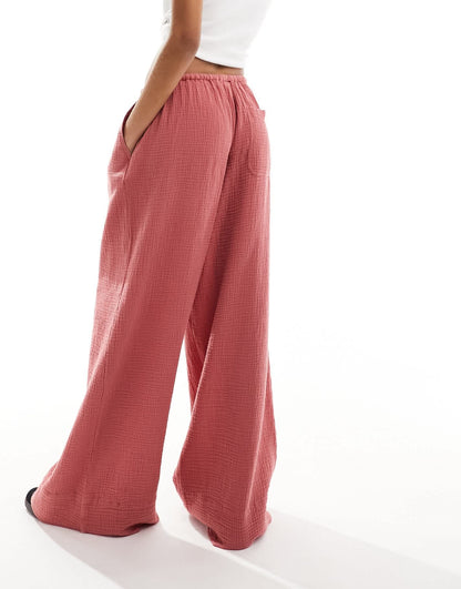ASOS DESIGN cheesecloth tie waist trouser in terracotta