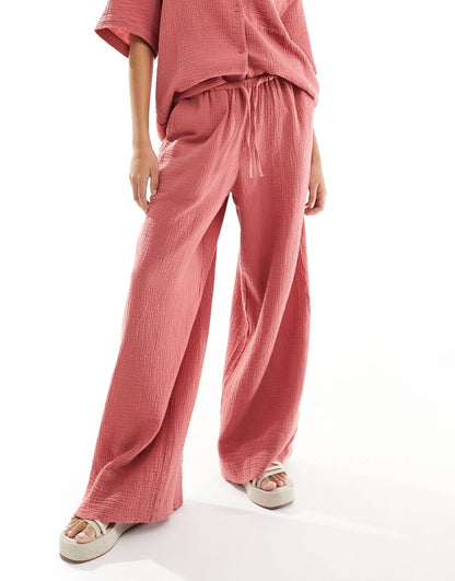 ASOS DESIGN cheesecloth tie waist trouser in terracotta