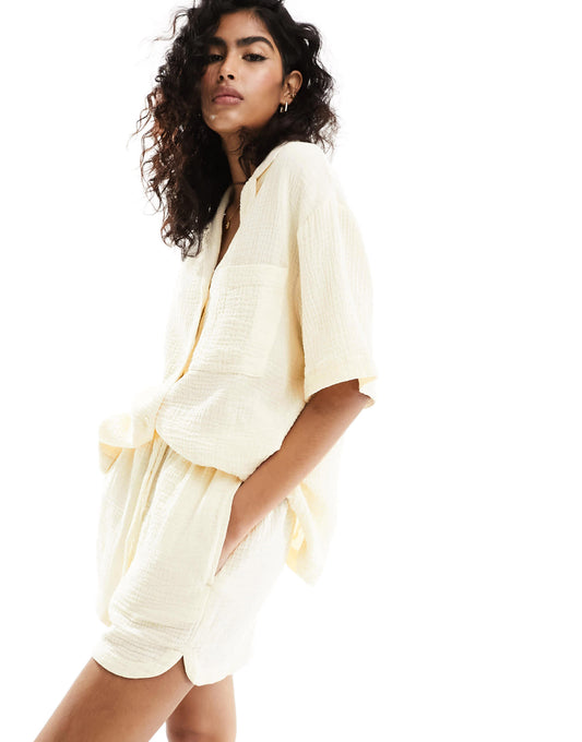 ASOS DESIGN cheesecloth casual short in ecru
