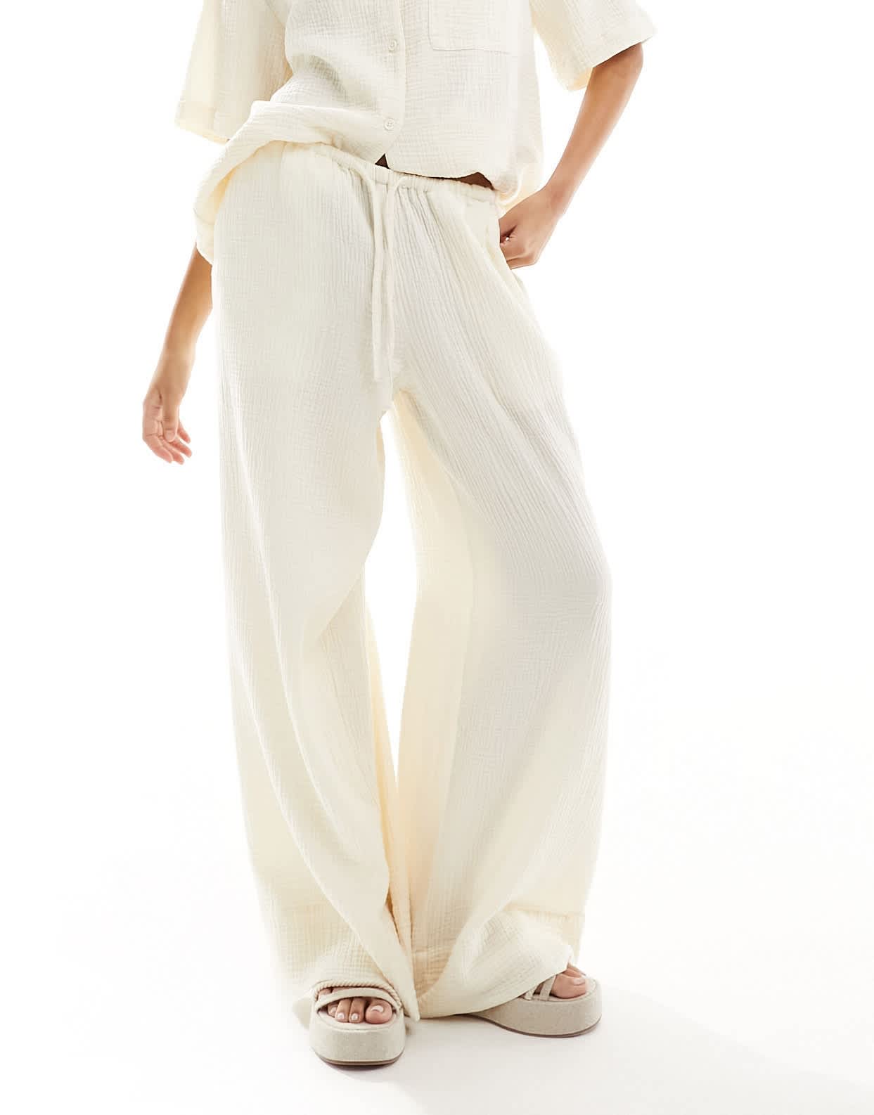 ASOS DESIGN cheesecloth tie waist trouser in ecru