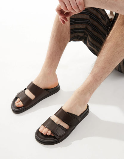 schuh Sergio double strap sandals in brown leather