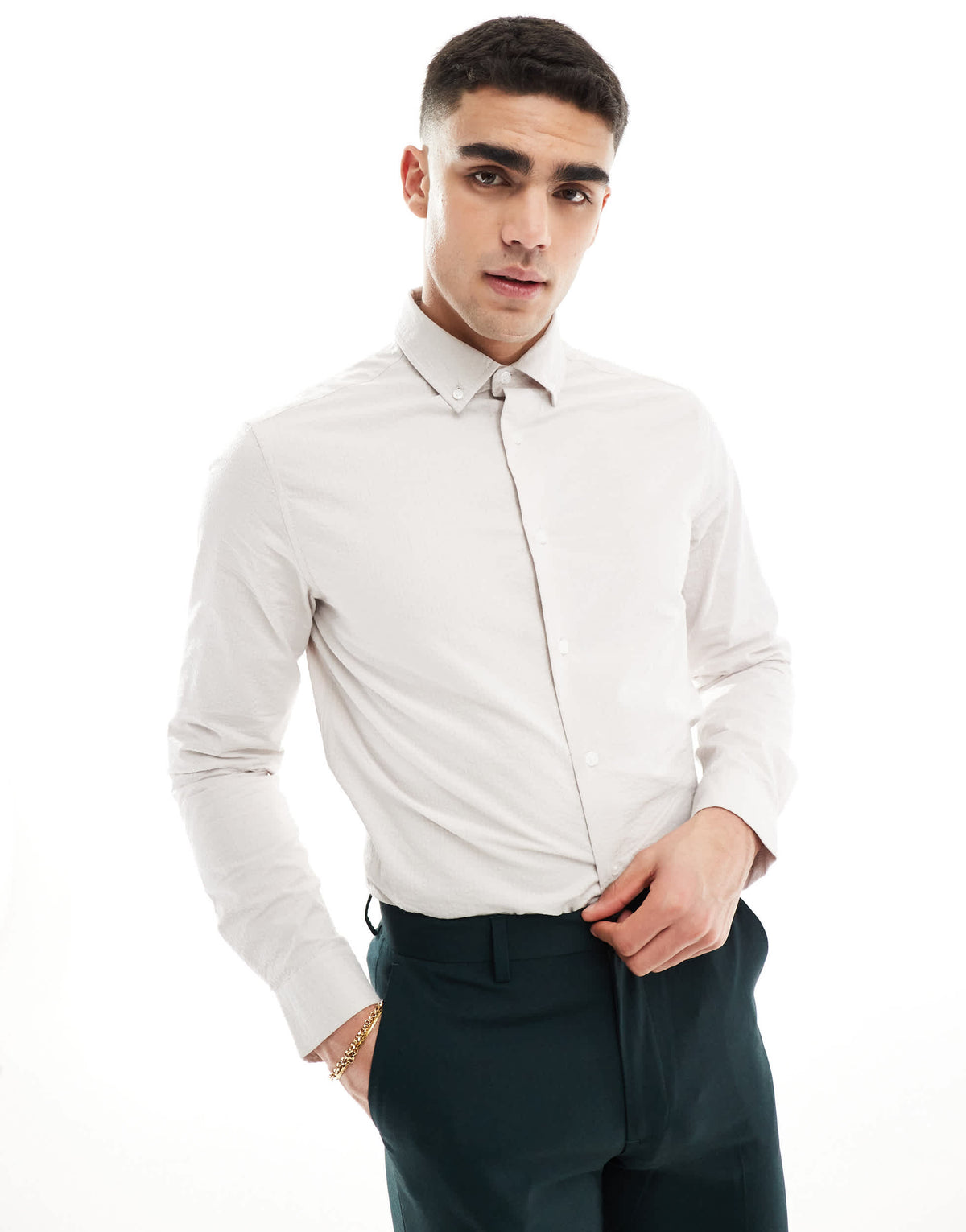ASOS DESIGN regular seersucker shirt in light pink