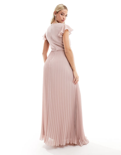 TFNC Maternity Bridesmaid chiffonmaxi dress with flutter sleeve and pleated skirt in soft pink