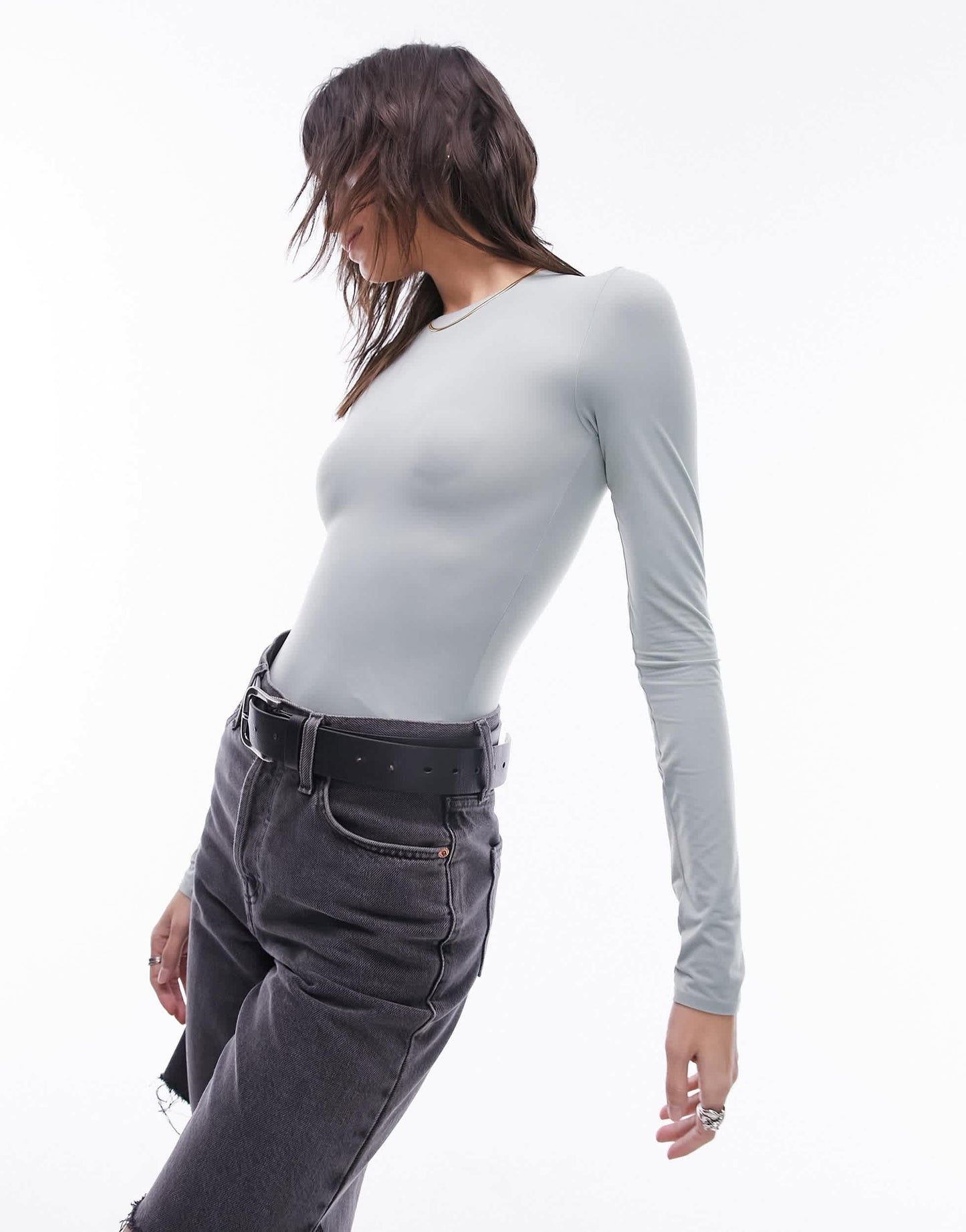 Topshop supersoft long sleeve body in sage