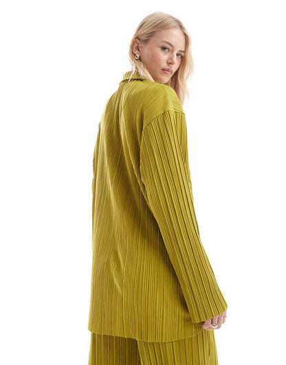 ONLY Tall exclusive plisse shirt co-ord in green