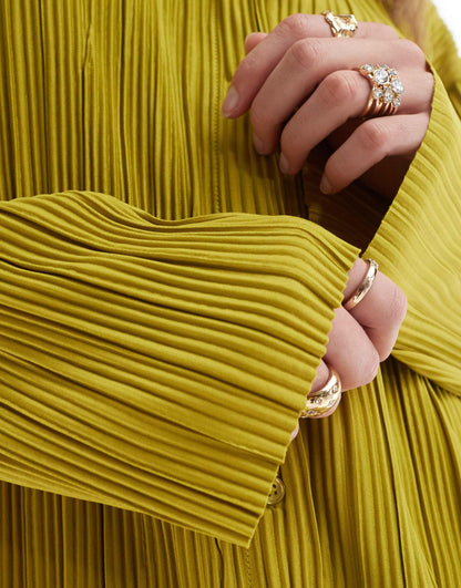 ONLY Tall exclusive plisse shirt co-ord in green